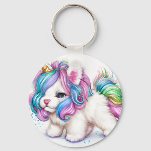 Fluffy Unicorn Puppy  Keychain