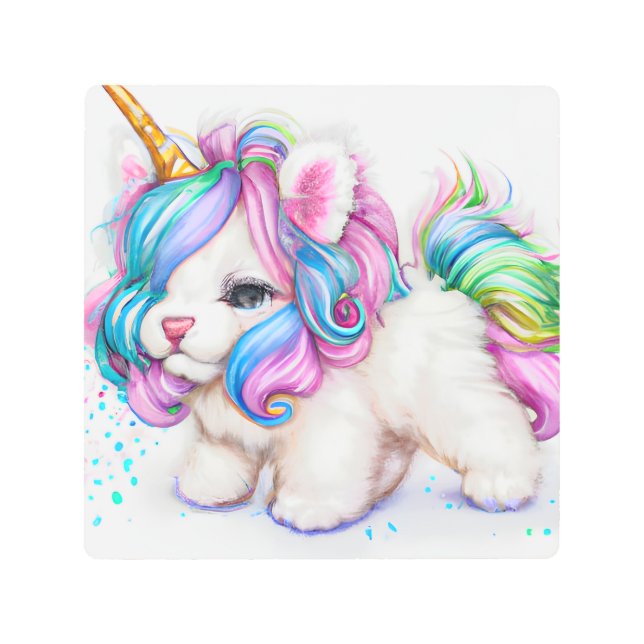 Fluffy Unicorn Puppy Metal Print (Front)