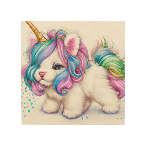 Fluffy Unicorn Puppy Wood Wall Art