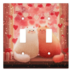 Fluffy Valentine's Cats Light Switch Cover