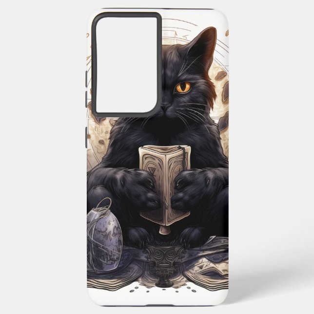 FLUFFY WATERCOLOR BLACK KITTEN WITH CARDS SAMSUNG GALAXY CASE (Back)