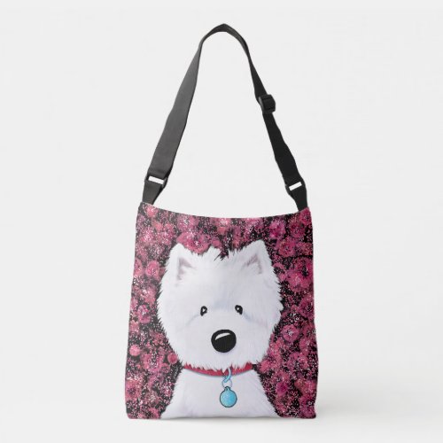 Fluffy Westie Floral Impressions Crossbody Bag