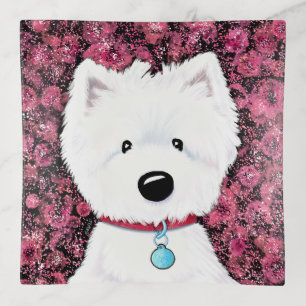 Fluffy Westie Floral Impressions Trinket Tray