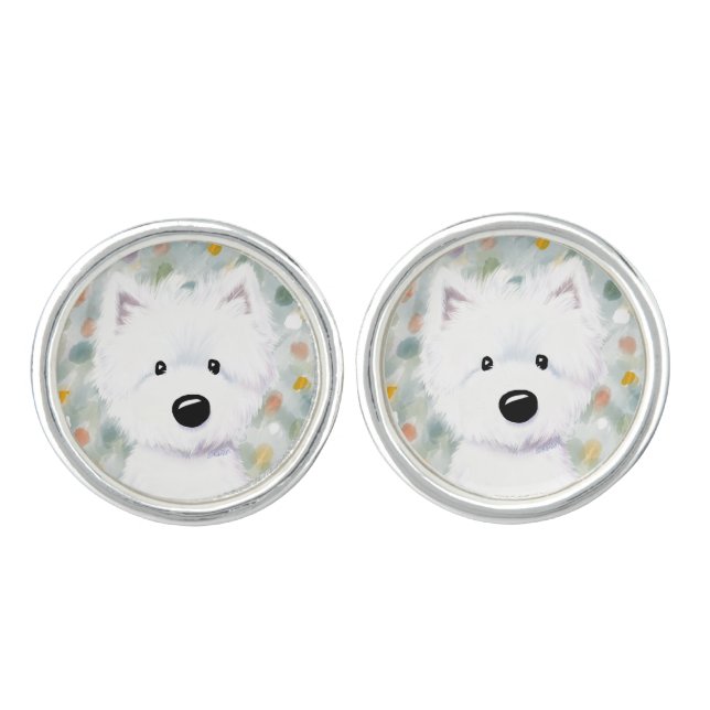 Fluffy Westie Impressions Cufflinks (Front)