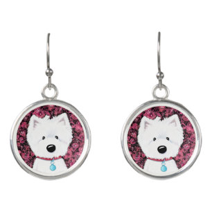 Fluffy Westie Impressions Floral Earrings