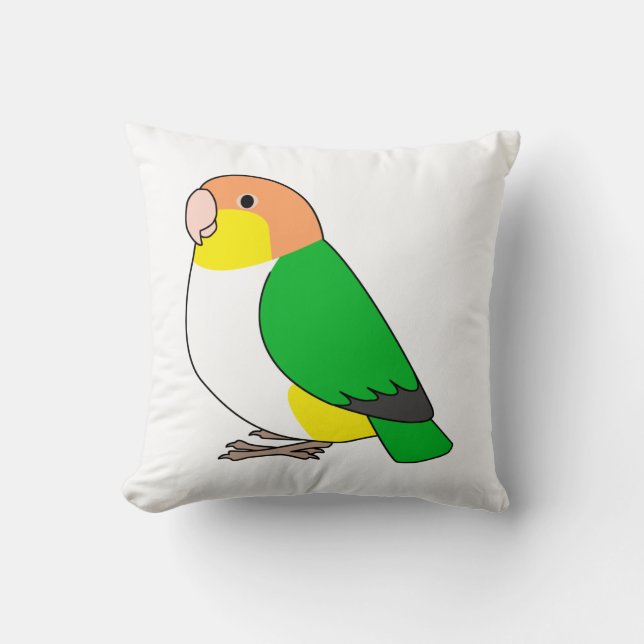 Fluffy white-bellied caique parrot cartoon drawing throw pillow (Front)