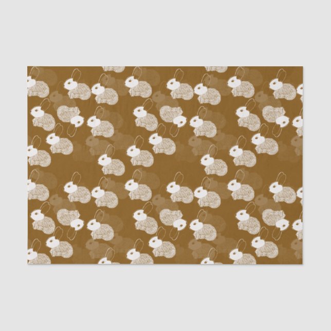 Fluffy White Bunnies on Brown Tissue Paper (Front)