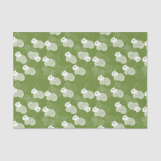 Fluffy White Bunnies on Green Tissue Paper