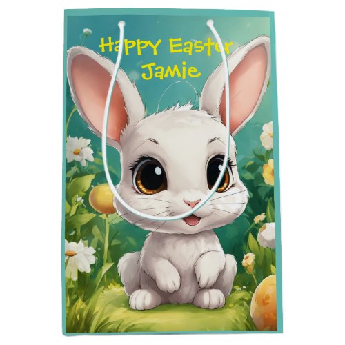  Fluffy White Bunny With Spring Flowers  Medium Gift Bag
