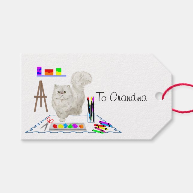 Fluffy White Cat Artist Gift Tag (Front (Horizontal))