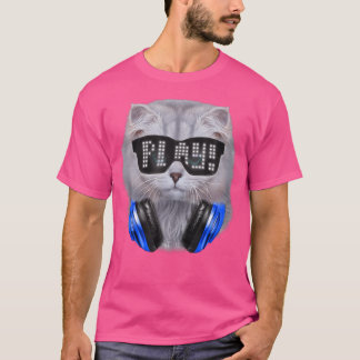 Fluffy White Cat As Dj Wearing Sunglass And Headph T-Shirt