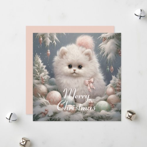 Fluffy White Cat Christmas Card