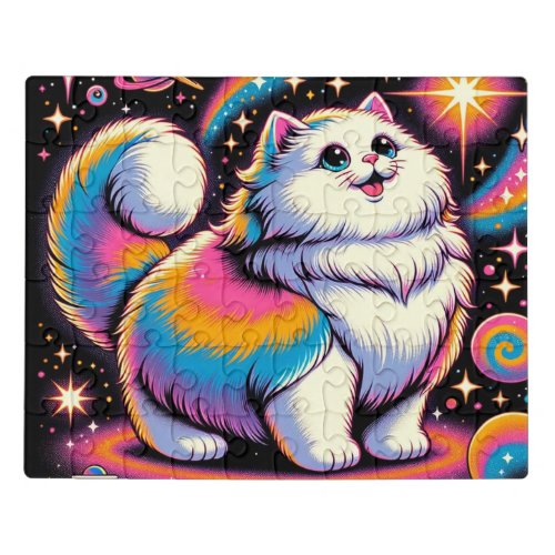 Fluffy White Cat in Space Jigsaw Puzzle