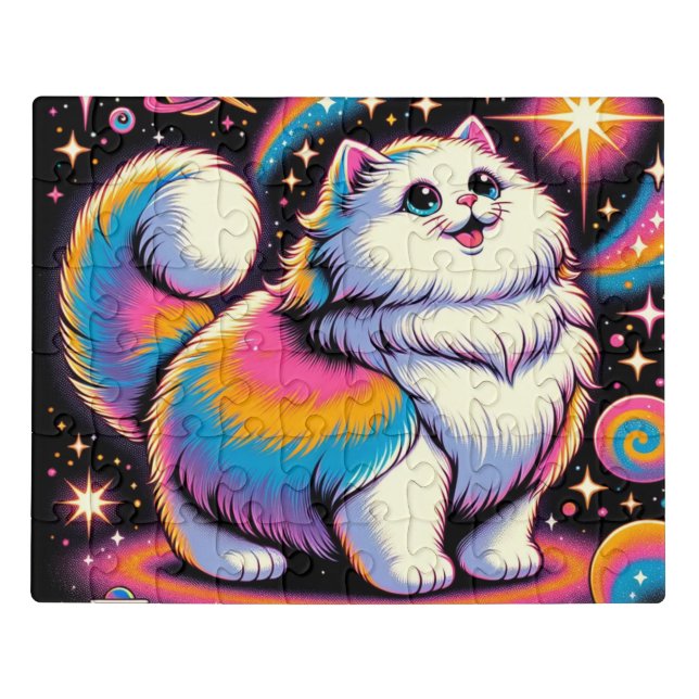 Fluffy White Cat in Space Jigsaw Puzzle (Puzzle Horizontal)
