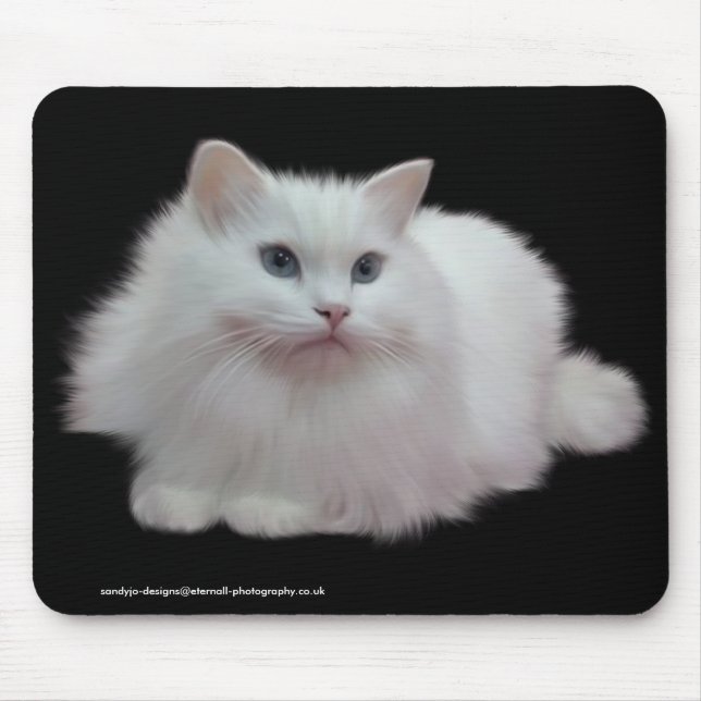 Fluffy White Cat Mouse Pad (Front)