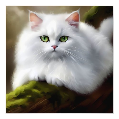 Fluffy White Cat Painting Photo Print