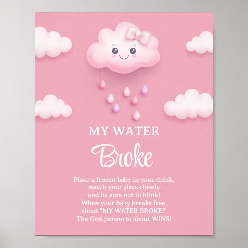 Fluffy white cloud nine pink My Water Broke game Poster