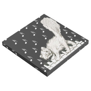 Fluffy White Cute Winking Cat Walking on Piano Gallery Wrap