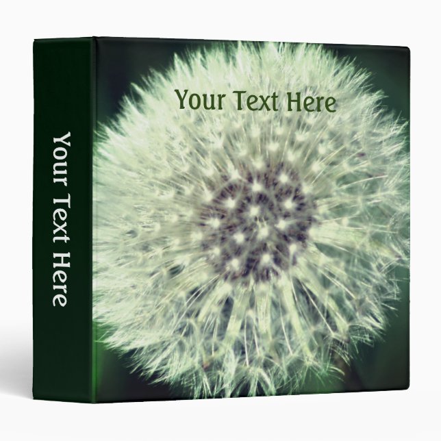 Fluffy White Dandelion Nature Personalized 3 Ring Binder (Front/Spine)