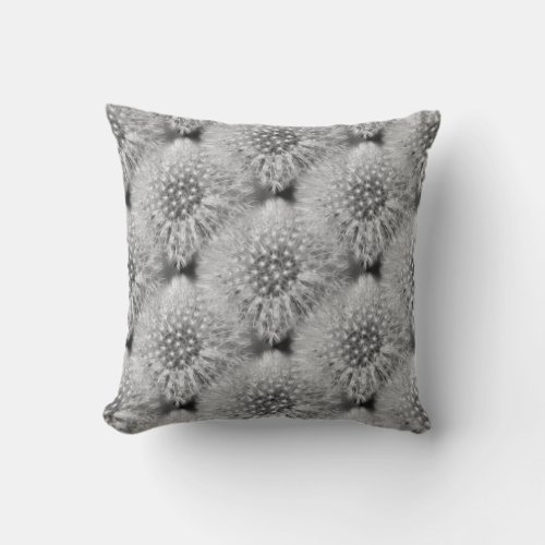 Fluffy White Dandelions Nature Pattern Throw Pillow