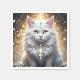 Fluffy White Diamond Wearing Persian Cat, Napkins