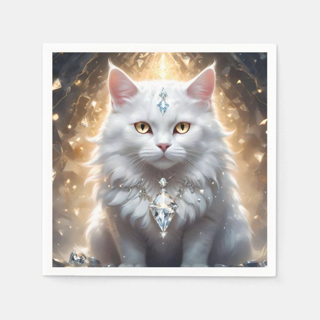 Fluffy White Diamond Wearing Persian Cat, Napkins (Front)