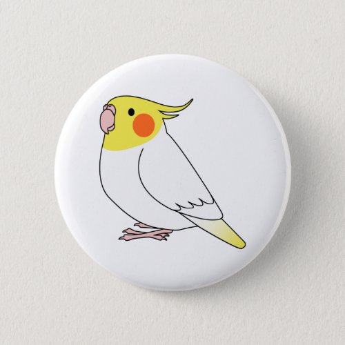 Fluffy white lutino cockatiel parrot cartoon button