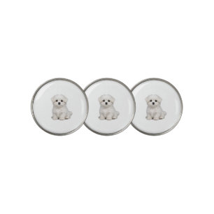 Fluffy White Maltese Puppy Portrait Cute Dog Lover Golf Ball Marker