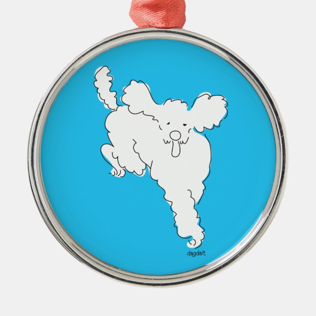 Fluffy White Poodle Metal Ornament (Front)