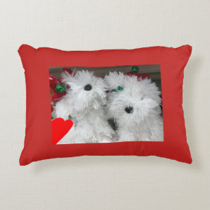**FLUFFY WHITE PUPPIES** CHRISTMAS ACCENT PILLOW