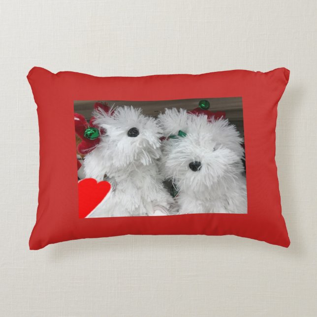 **FLUFFY WHITE PUPPIES** CHRISTMAS ACCENT PILLOW (Front)