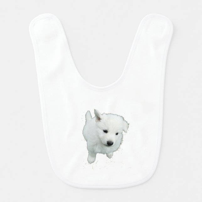 Fluffy White Puppy Photograph Bib (Front)