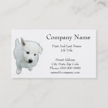 Fluffy White Puppy Photograph Business Card by CorgisandThings at Zazzle
