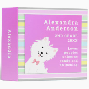 Fluffy White Puppy School 3 Ring Binder