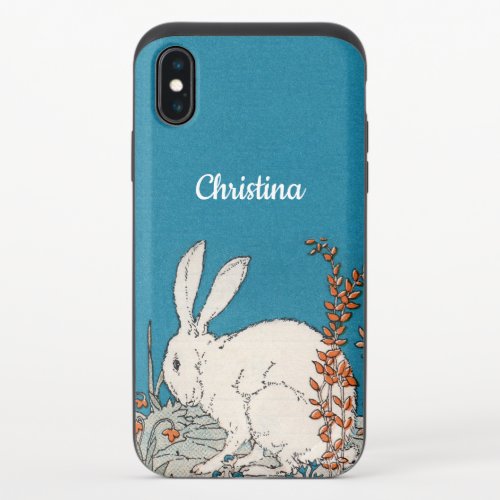 Fluffy White Rabbit Sitting in Pretty Flowers Blue iPhone X Slider Case