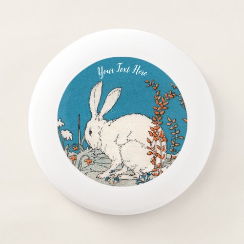 Fluffy White Rabbit Sitting in Tall Flowers Blue Wham_O Frisbee