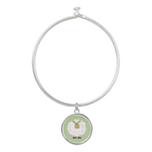 Fluffy White Sheep Bangle Bracelet