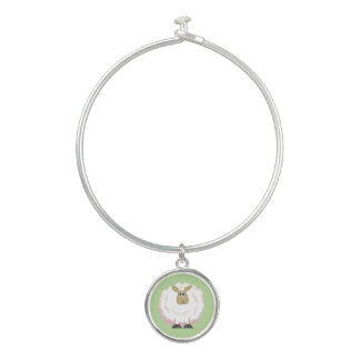Fluffy White Sheep Bangle Bracelet