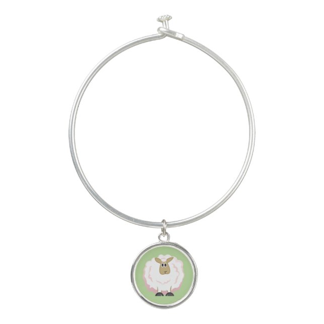 Fluffy White Sheep Bangle Bracelet (Front)