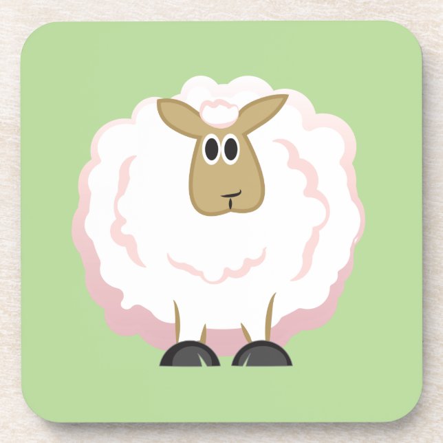 Fluffy White Sheep Beverage Coaster (Front)