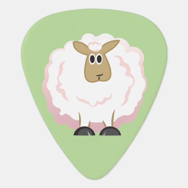 Fluffy White Sheep Cartoon Guitar Pick (Front)