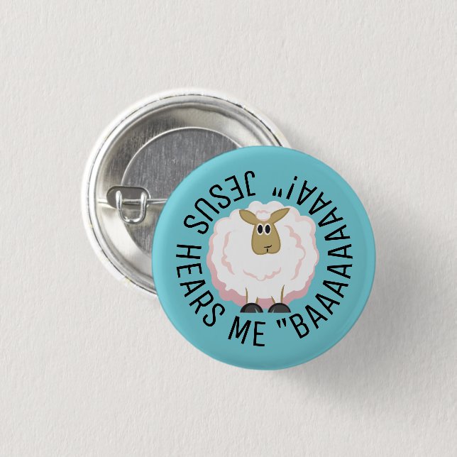 Fluffy White Sheep Cartoon Pinback Button (Front & Back)