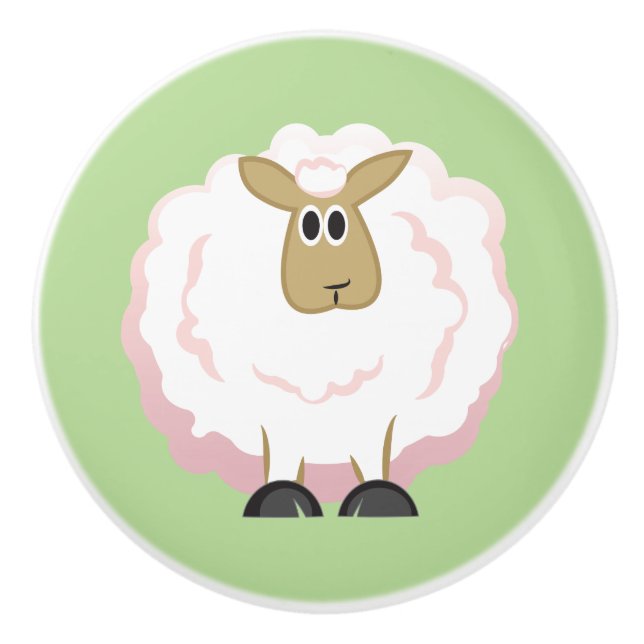 Fluffy White Sheep Ceramic Knob (Front)
