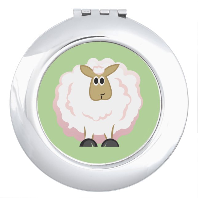 Fluffy White Sheep Compact Mirror (Front)
