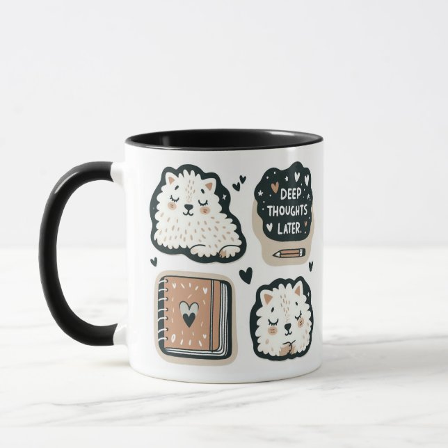 Fluffy White Sheep - "Deep Thoughts Later" Cute  Mug (Left)