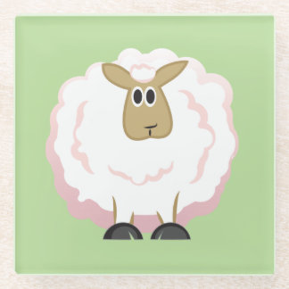Fluffy White Sheep Glass Coaster
