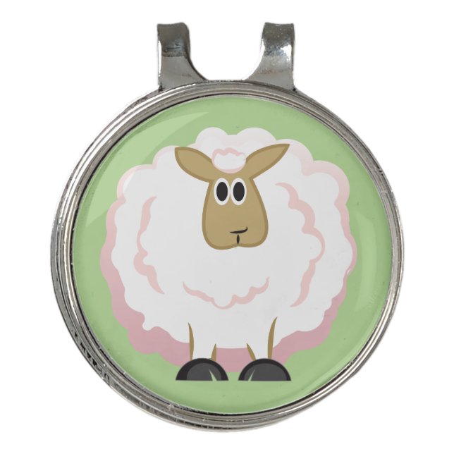 Fluffy White Sheep Golf Hat Clip (Front)