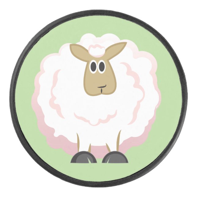 Fluffy White Sheep Hockey Puck (Front)