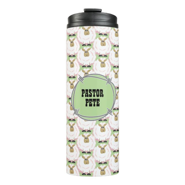 Fluffy White Sheep Pattern Thermal Tumbler (Front)