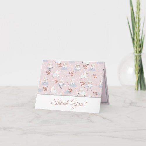 Fluffy White Sheep - Pink Background, Grey Accents Letterpress Thank You Card